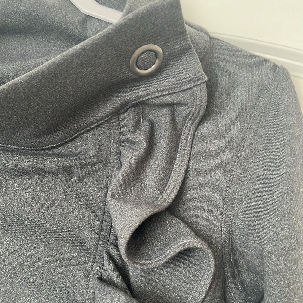 Women's Ruffled Jacket- Gray - Picture 4 of 9